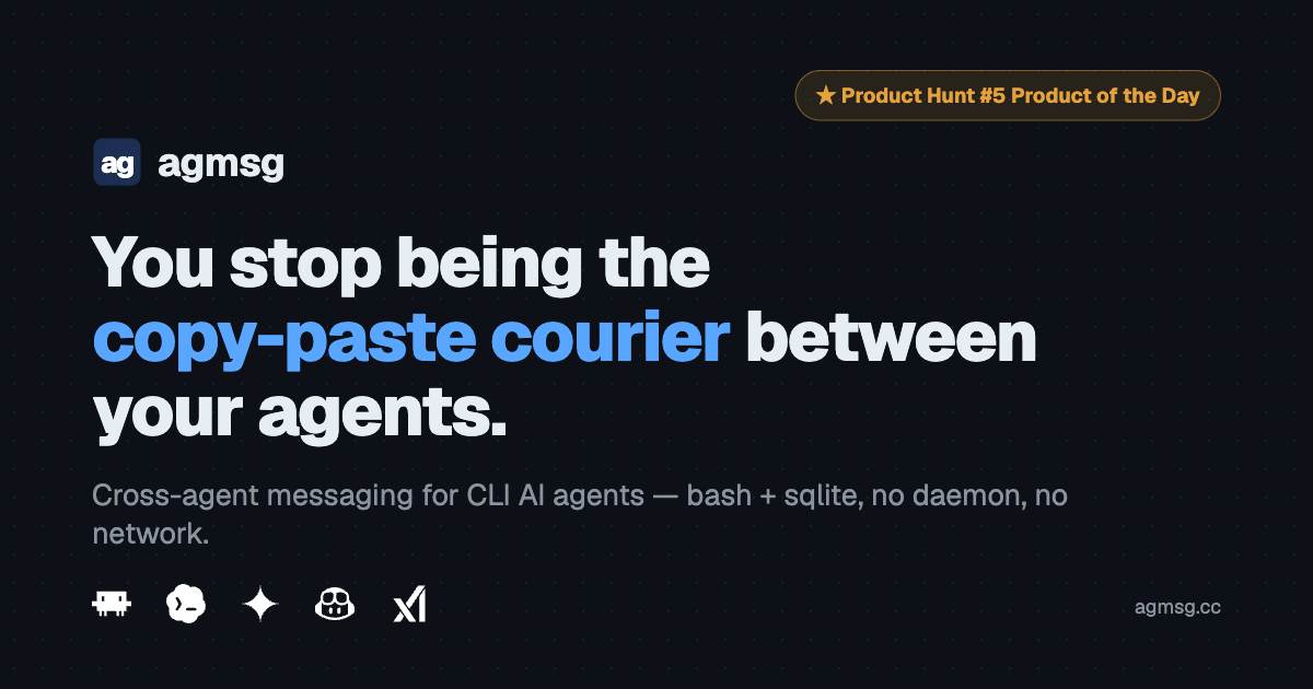 agmsg — Cross-agent messaging for CLI AI agents